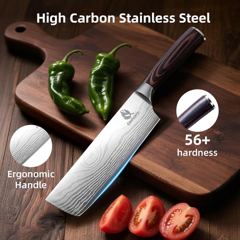 Cooluxry Nakiri Knife - Professional 7" Razor Sharp Meat Cleaver and Vegetable Kitchen Knife, Vegetable Chopping Knife, High Carbon Stainless Steel Blade with Ergonomic Handle - Image 3